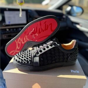 Christian Louboutin Black Studded Sneakers with Red Sole